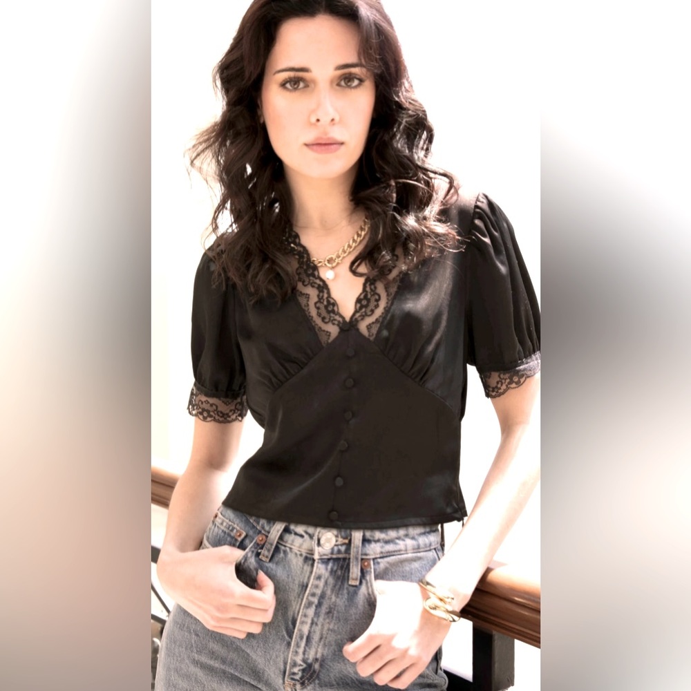 Claudia Sateen Lace Trim Blouse